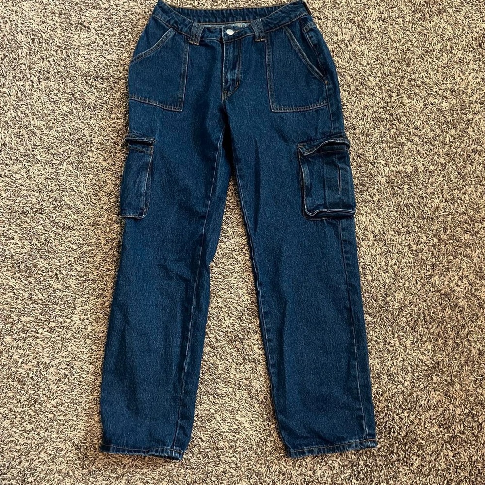 Womens cargo blue denim jeans baggy fit